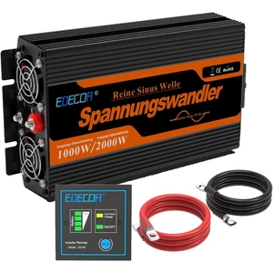 EDECOA Inverter 12V to 230V Pure Sine Wave 1000W Caravan Voltage