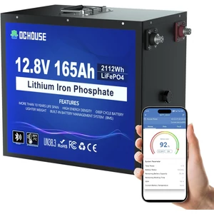 DCHOUSE 12V 165Ah LiFePO4 lítium akkumulátor Bluetooth-szal, alacsony hőmérséklet elleni védelemmel
