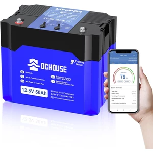 DCHOUSE 12V 50Ah LiFePO4 Akkumulátor – Bluetooth, DC és USB-C Porttal