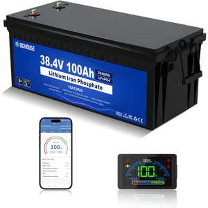 DCHOUSE 36V 100Ah LiFePO4 akkumulátor, LCD monitorral, beépített intelligens 150A BMS, csúcsáram 500A