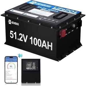 DCHOUSE 48V 100 Ah LiFePO4 moped Bluetooth akkumulátor, robusztus fém ház LCD kijelző