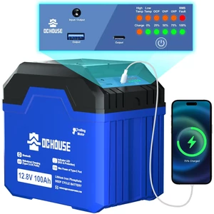 DCHOUSE 12V 100Ah LiFePO4 Bluetooth akku vízálló házban