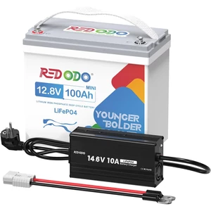 Redodo 12V 100Ah LiFePO4 MINI akku+10A töltő csomagban