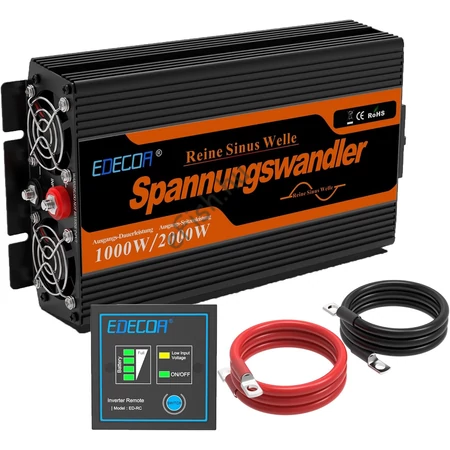 EDECOA Inverter 12V to 230V Pure Sine Wave 1000W Caravan Voltage