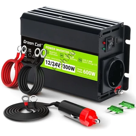 Green Cell Inverter Feszültségátalakító Duo 12V/24V - 230V 300W/600W Módosított Szinusz