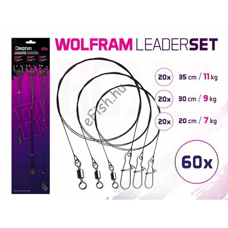 DELPHIN Szett BOMB! volfrám előke karabinerrel 60x /20,30,35cm/7,9,11kg