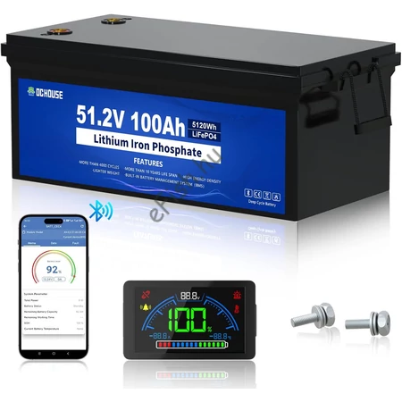 Köszönöm a kiegészítést! Az új információk alapján itt a pontosított és részletesebb termékleírás:  DCHOUSE 48V 100Ah LiFePO4 Akkumulátor: Okos Energiaellátás LCD Kijelzővel és 200A BMS-sel