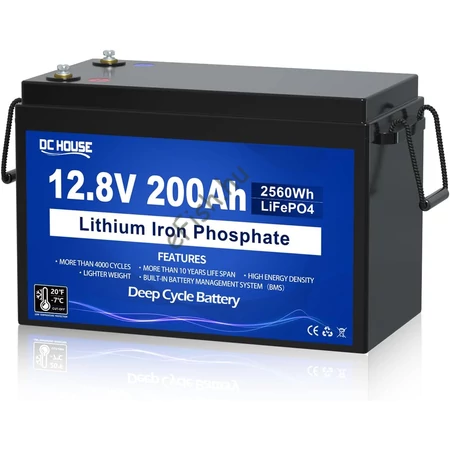 DCHOUSE 12V 200 Ah-s LiFePO4 akkumulátor, továbbfejlesztett 200 A-es BMS, alacsony hőmérséklet elleni védelem