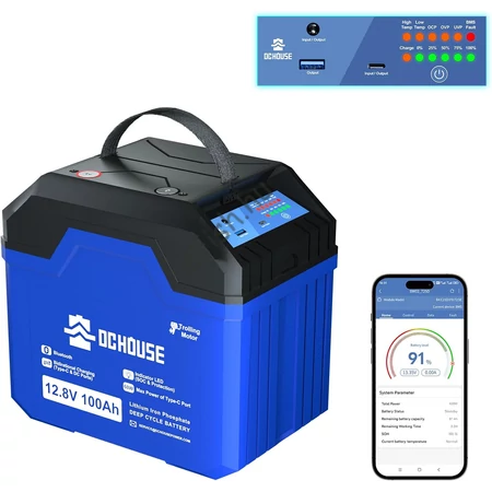 DCHOUSE 12V 100Ah LiFePO4 Bluetooth akku vízálló házban