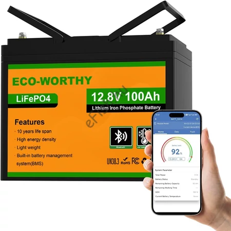 ECO-WORTHY 12 V 100 Ah Low Temp Bluetooth FePO4 akkumulátor