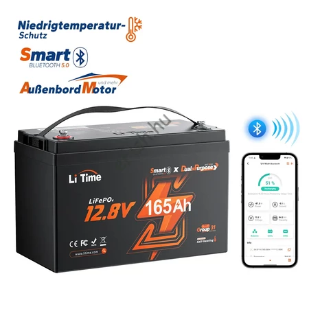 LiTime 12V 165Ah BMS 150A Dual-purpose Bluetooth akkumulátor