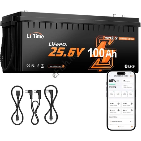 LiTime 24V 100Ah Okos LiFePO4 Akkumulátor Kommunikációval | Victron Kompatibilis