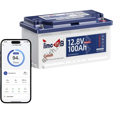 Timeusb LiFePO4 12V 100Ah 1,28kWh H190 BLUETOOTH ülés alatti lakóautó akkumulátor