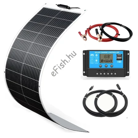 100 Wattos flexi napelem panel+10A 12V/24V töltésvezérlő+kábelek komplett KIT