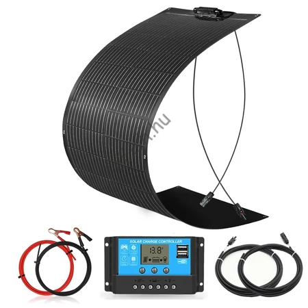 100 Wattos flexi napelem panel+10A 12V/24V töltésvezérlő+kábelek komplett KIT