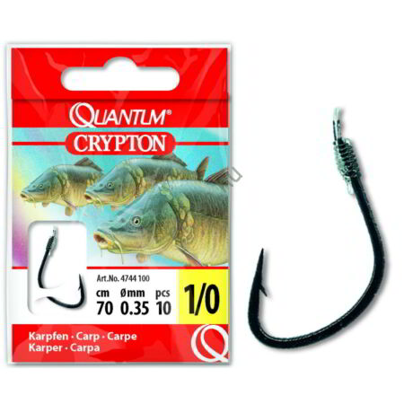 #6 Quantum Crypton Carp Előkötött horog fekete 0,28mm 70cm 10darab