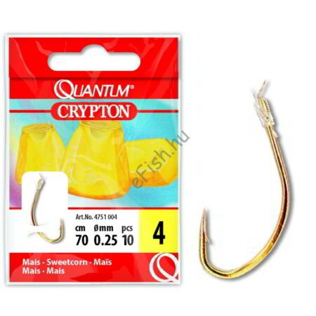 #4 Quantum Crypton Kukoricás Előkötött horog arany 0,25mm 70cm 10darab